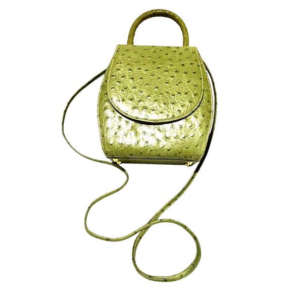 Green faux ostrich leather evening bag unique 2-way purse satchel box style - Picture 1 of 9